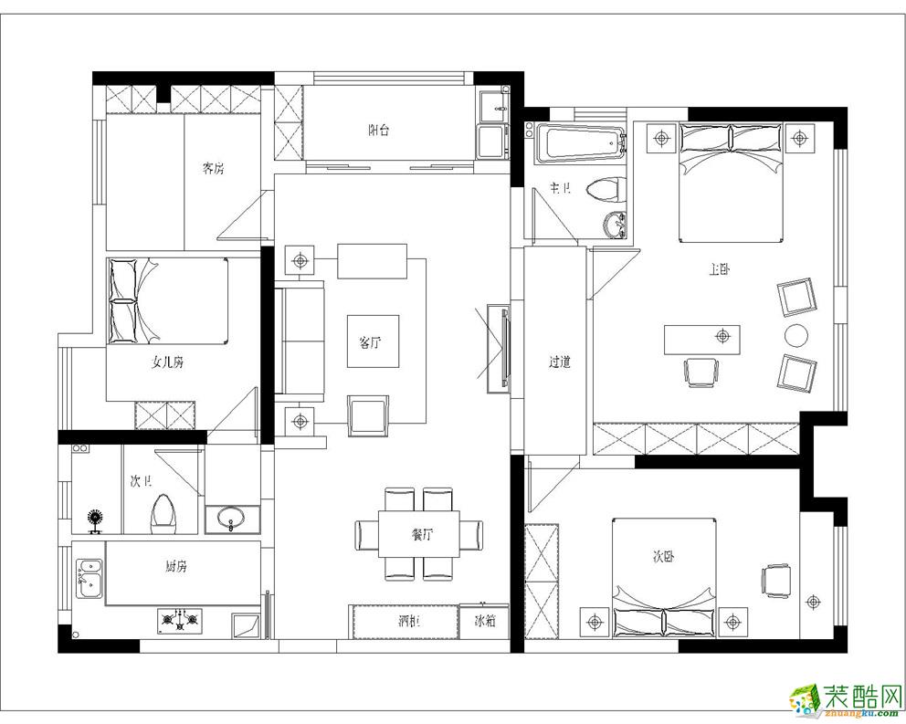 合肥瑶海万达143㎡四室两厅两卫欧式风格设计效果图