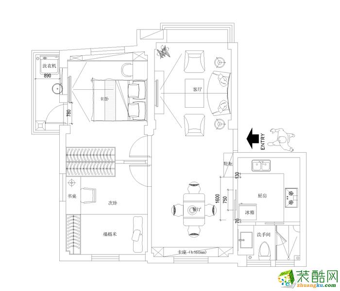重庆65平米欧式风格两居室装修案例图片