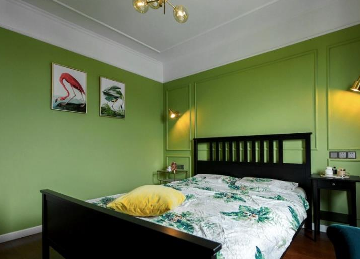 卧室墙面绿色乳胶漆装修效果图