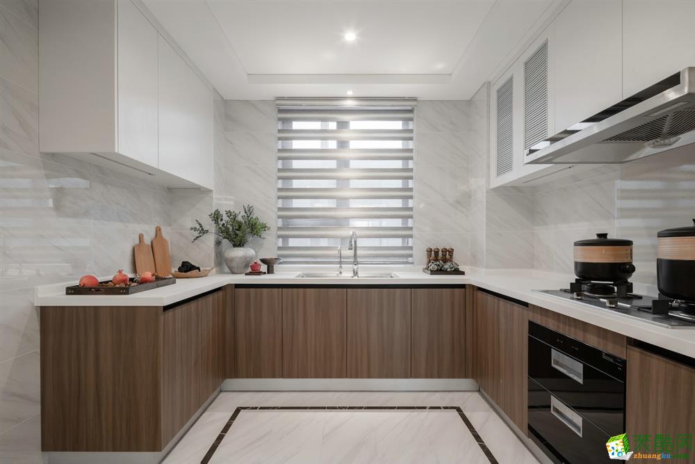 厨房地面瓷砖装修—苏州135平中式三室两厅两卫现代风格设计作品